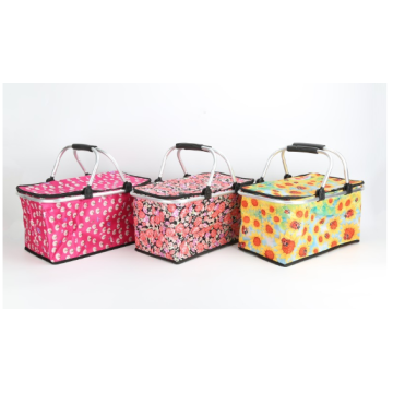 2021 hot selling Collapsible cooler market tote Aluminum handle storage shopping picnic basket